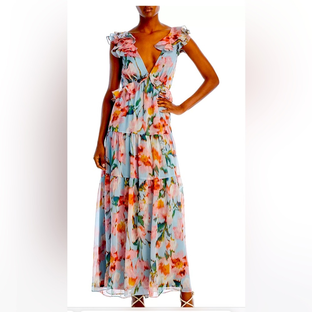 Floral Print Ruffle Maxi Dress - Size XL